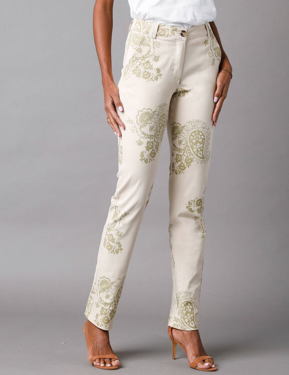 Bedrukte broek met kasjmiermotief (beige) Bedrukte broek met kasjmiermotief (beige)